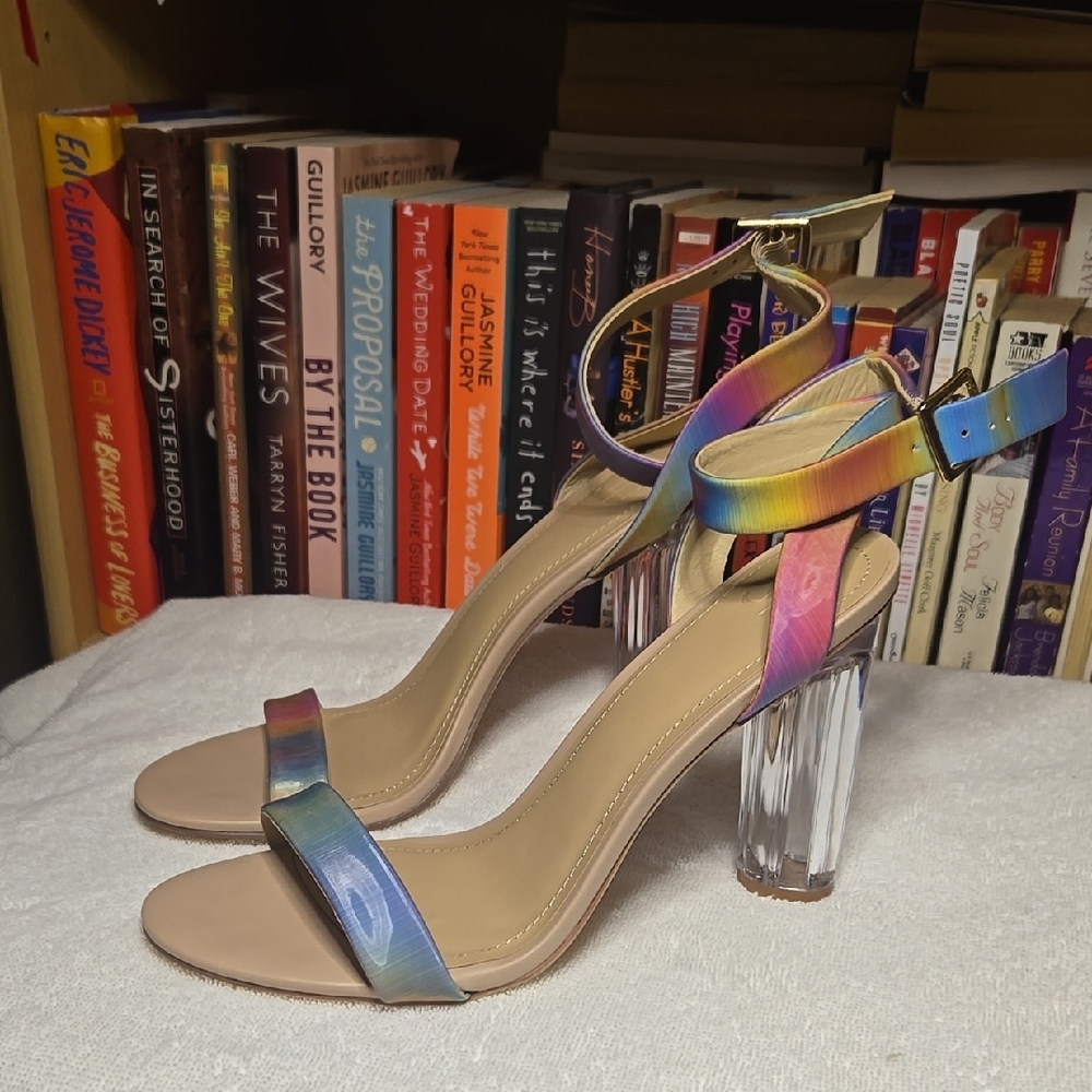 Colorful Strappy Heels with Clear Block Heel